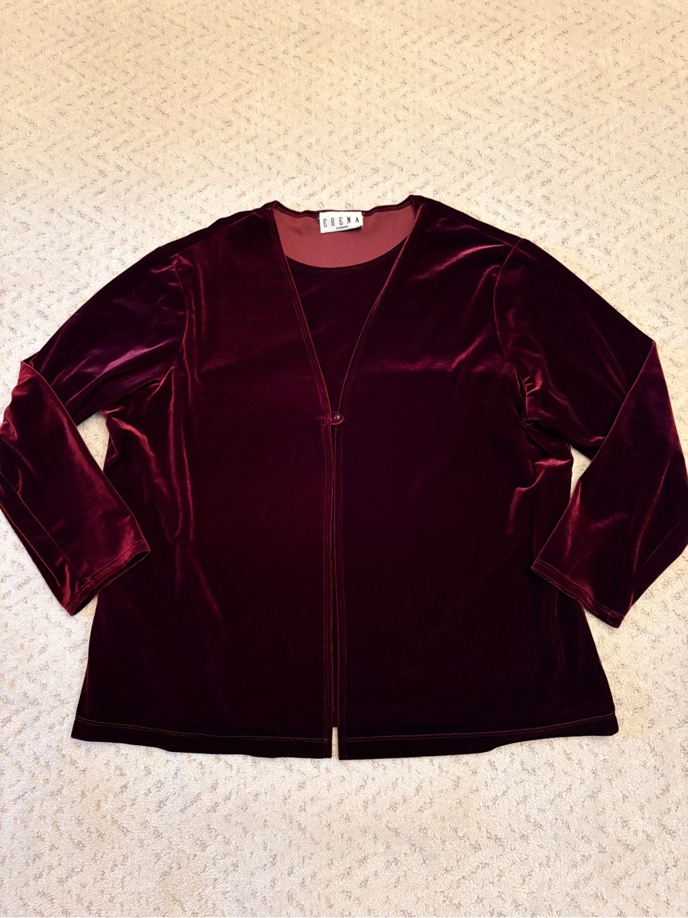 Erena Vintage Velvet Blouse Size 1X 2X Deep Royal Burgundy Elegant Evening